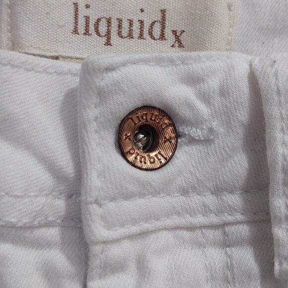 Liquid X White Denim Utility Shorts - Frayed Hem Mid Rise Size 6 - Picture 2 of 7